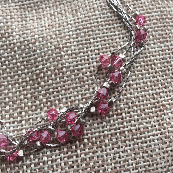 Sterling Silver & Pink Crystal Torsade Bracelet - Picture 2 of 6